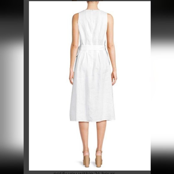 New!Saks Fifth AvenueWomen’s Squareneck Belted 100% Linen Midi Dress - Picture 9 of 9